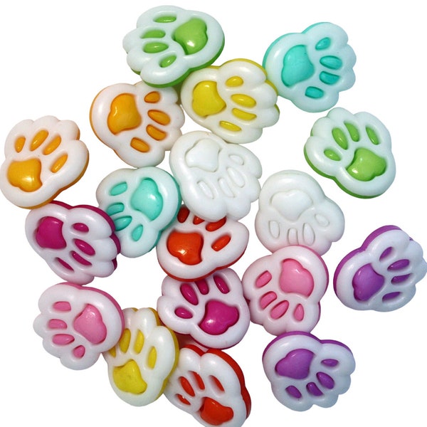 Buttons in the Shapes of Paws with Tail Lot of 25 Mixed Colors Scrapbooking, Sewing, Decoration