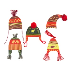 Embellissement Autocollant 3D Noël - Bonnet d'Hiver x 5 / Scrapbooking Carterie Décoration Loisir Créatif