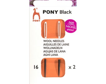 Agujas de lana Pony Black con ojo blanco para coser prendas de punto Tamaño 16 / Accesorio para tejer / Pony Black / Lana