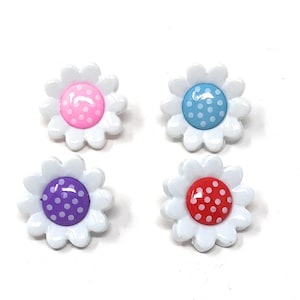Bottoni decorativi a forma di fiore di margherita da 14 mm con pois, colori a scelta, confezione da 6 / Bottoni decorativi a forma di fiore / Bottoni da cucito