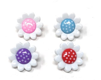 Boutons Fantaisie Fleur Marguerite 14mm à Pois Couleur aux Choix Lot de 6 / Bouton Fantaisie en Forme de Fleur / Bouton de Couture