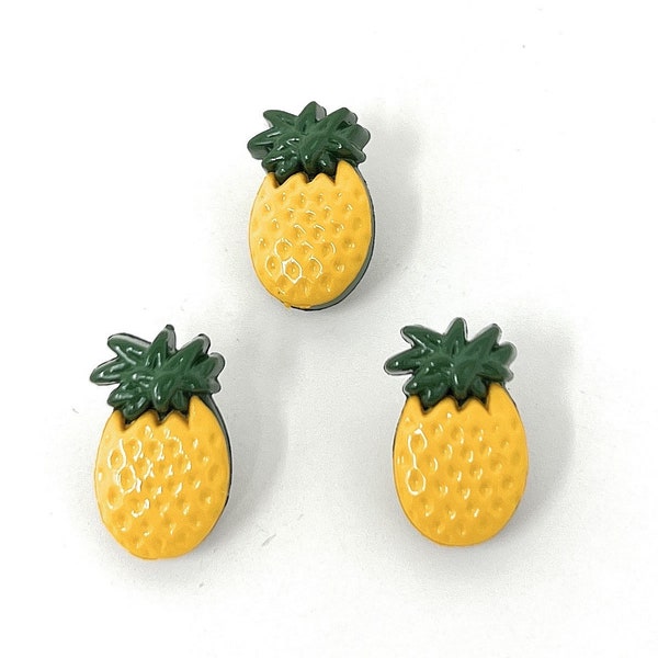 Boutons Fantaisie Ananas 20mm - Lot De 6 Boutons Jaunes - Neufs Pour Artisanat