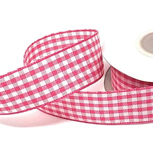 Ruban Vichy à Carreaux 25mm en Bobine de 10 Mètres Couleur Rose / Ruban Fantaisie Pour Scrapbooking, Carterie, Décoration / Ruban Décoratif