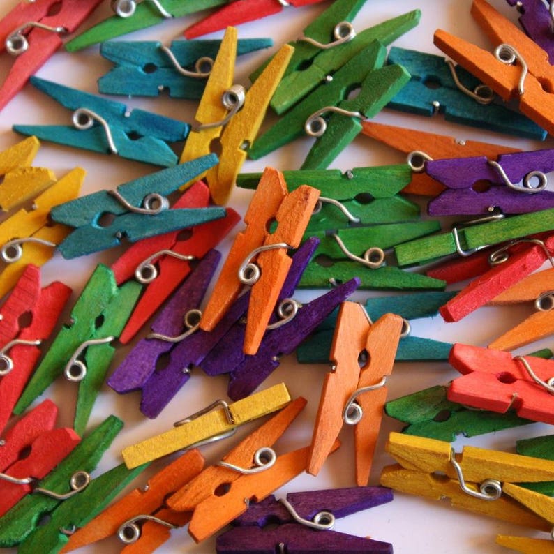 Mini Pince à Linge en Bois Coloré Paquet de x 50 / Épingle à Etsy
