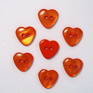 Lot de 10 Boutons Coeur 15mm Couleur au Choix / Bouton Fantaisie en Forme de Coeur / Bouton Coeur avec 2 Trous / Bouton de Couture / Scrap Orange