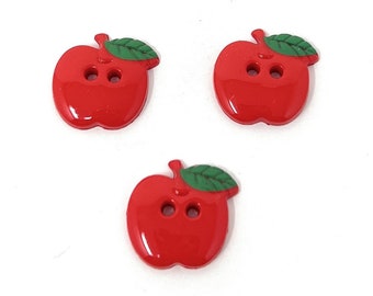 Bouton Pomme Rouge 18MM avec Deux Trous - Lot de 6 / Boutons de Couture / Bouton Fantaisie