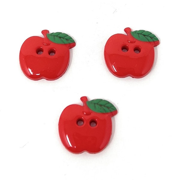 Bouton Pomme Rouge 18MM avec Deux Trous - Lot de 6 / Boutons de Couture / Bouton Fantaisie