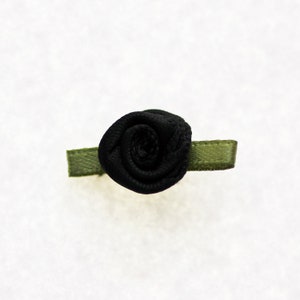 Mini Petites Roses avec Feuilles en Ruban Satin 12mm / Choix de Couleur / Fleurs satin Petites Roses Tissu Décoration Mariage Noir