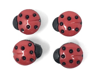 Ladybug Button with Tail 15mm Red and Black - Set of 10 Sewing Buttons Children's Back Attachment Layette Scrapbooking