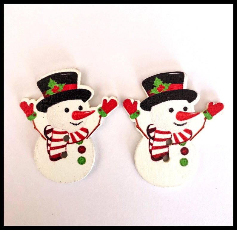 Bouton de Noël en Bois Bonhomme de Neige 31mm Lot de 10 image 1