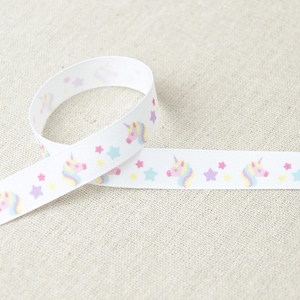 Ruban Taffetas Imprimé Licorne 15mm - Vendu au Mètre / Ruban Fantaisie Pour Scrapbooking Couture Customisation