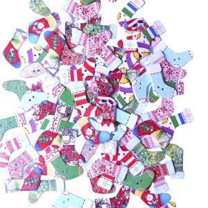 Bouton de Noël en Bois - Forme Chaussettes de Noel Imprimé - Thème Noël / Lot de 10 Bouton Fantaisie Pour Scrapbooking et Décoration