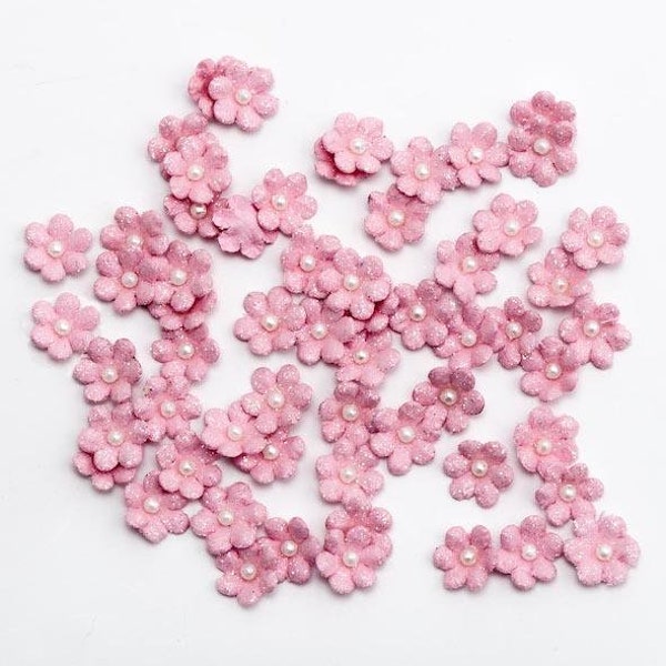 Mini Fleurs en Papier Pailleté  Artisanal avec Perle 1CM Lot de 60 / Fourniture Scrapbooking Bricolage Artisanat Décoration Mariage