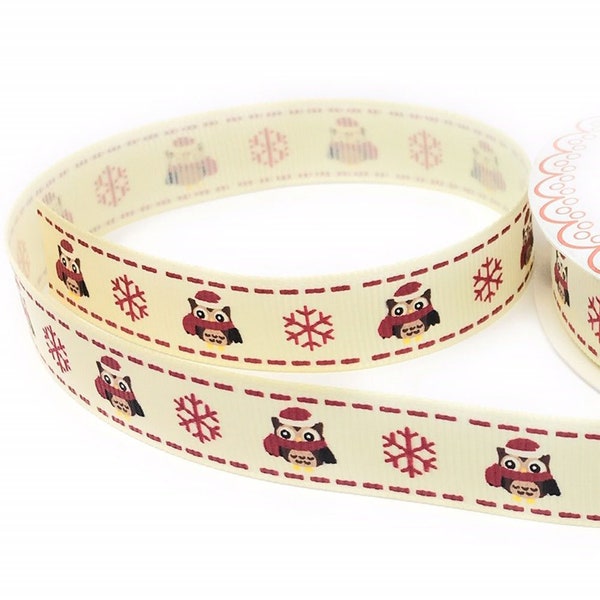 Ruban Noël 16mm  Hibou et Flocon de Neige en Bobine de 3 Mètres Scrapbooking Carterie