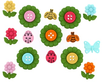 Dress It Up Time To Blossom Buttons Garden Flowers Fancy Buttons For Decoration Haberdashery Sewing Album Scrapbooking Cake Decorating