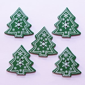 Weihnachtsknöpfe aus Holz - Grüner Weihnachtsbaum, 10 Stück / 10er-Set Ausgefallene Knöpfe für Scrapbooking und Weihnachtsdekoration