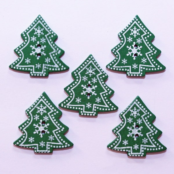 Bouton de Noël en Bois - Sapin de Noel Vert  Lot de 10  / Lot de 10 Bouton Fantaisie Pour Scrapbooking et Décoration Customisation Noel