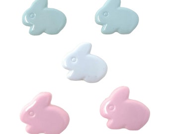 Rabbit Button 13mm or 17mm with Back Attachment Set of 6 - Pink - White - Blue / Sewing Buttons / Child / Layette / Sewing Button