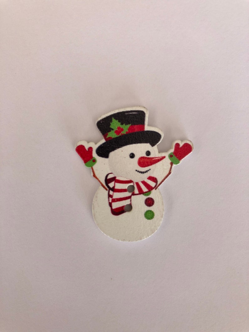 Bouton de Noël en Bois Bonhomme de Neige 31mm Lot de 10 image 2