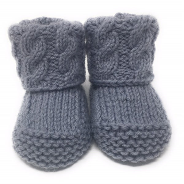 Chaussons Bébé Motif Torsades Tricotés Main - Couleur Gris Chaussons Naissance Bottines Bottes Tricoté à La Main Layette Bébé