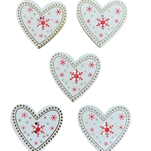 Bouton de Noël en Bois Coeur avec Motif de Flocon 33mm /  Lot de 10 Bouton Fantaisie Pour Scrapbooking et Décoration Customisation Noel