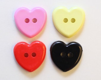 Lot of 10 x Heart Shaped Buttons 13mm 2 Holes / Choice of Color / Child / Layette / Sewing Button