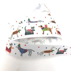 Ruban de Noël - Jolly Dogs - 25mm Ruban Taffetas - Vendu par Mètre / Décoration Saisonnière des Fêtes