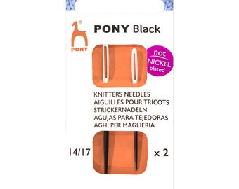 Agujas de lana Pony Black con ojo blanco para coser prendas de punto Tamaño 14 / 17 / Accesorio para tejer / Pony Black / Lana