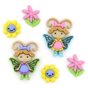Dress It Up Flutter Bugs Bottoni / Fate e fiori galleggianti / Bottoni fantasiosi Decorazione Merceria Cucito Scrapbooking Decorazione per torte