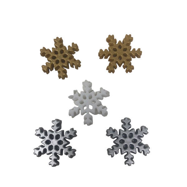 Lot de 15 Boutons Noël Flocons de Neige à Coller ou à Coudre 18mm / Bouton Embellissement