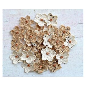 Fleurs en Toile de Jute Artisanal avec Perle 2 CM Lot de 40  / Fourniture Scrapbooking Bricolage Artisanat Décoration Mariage