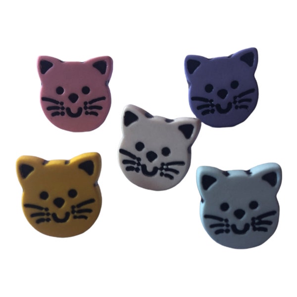 Bouton Tête de Chat 14mm  à Queue / Tige  Lot de 4 / Couleur au Choix / Boutons de Couture Attache Dos Enfant Layette Scrapbooking