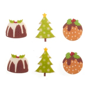 Formes Décoratifs en Bois Autocollant Noël Assorti Pudding de Noël, Sapin - Embellissement Noël - Embellissement Noël