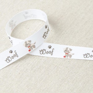 Ruban Taffetas Imprimé Chien Woof 15mm - Vendu au Mètre / Ruban Fantaisie Pour Scrapbooking Couture Customisation