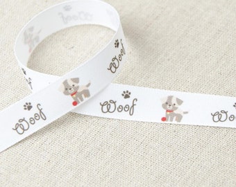 Ribbon Taffetas Printed Dog Woof 15mm - Sold by the Meter / Ribbon Fantasy For Scrapbooking Sewing Customization