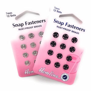 7mm Metal Snap Fasteners for Sewing Black or Silver Color Pack of 12 / 12 Pairs of Hemline Snap Fasteners / Sewing Haberdashery Buttons