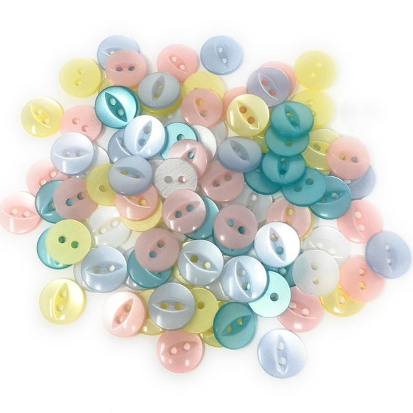 Lot de 100  Boutons Oeil de Poisson avec deux trous 11mm ou 14mm  Lot Y  / Bouton Enfant / Boutons Layette  / Bouton de Couture et Mercerie