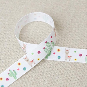 Ruban Taffetas Imprimé Lama Cactus 15mm - Vendu au Mètre / Ruban Fantaisie Pour Scrapbooking Couture Customisation
