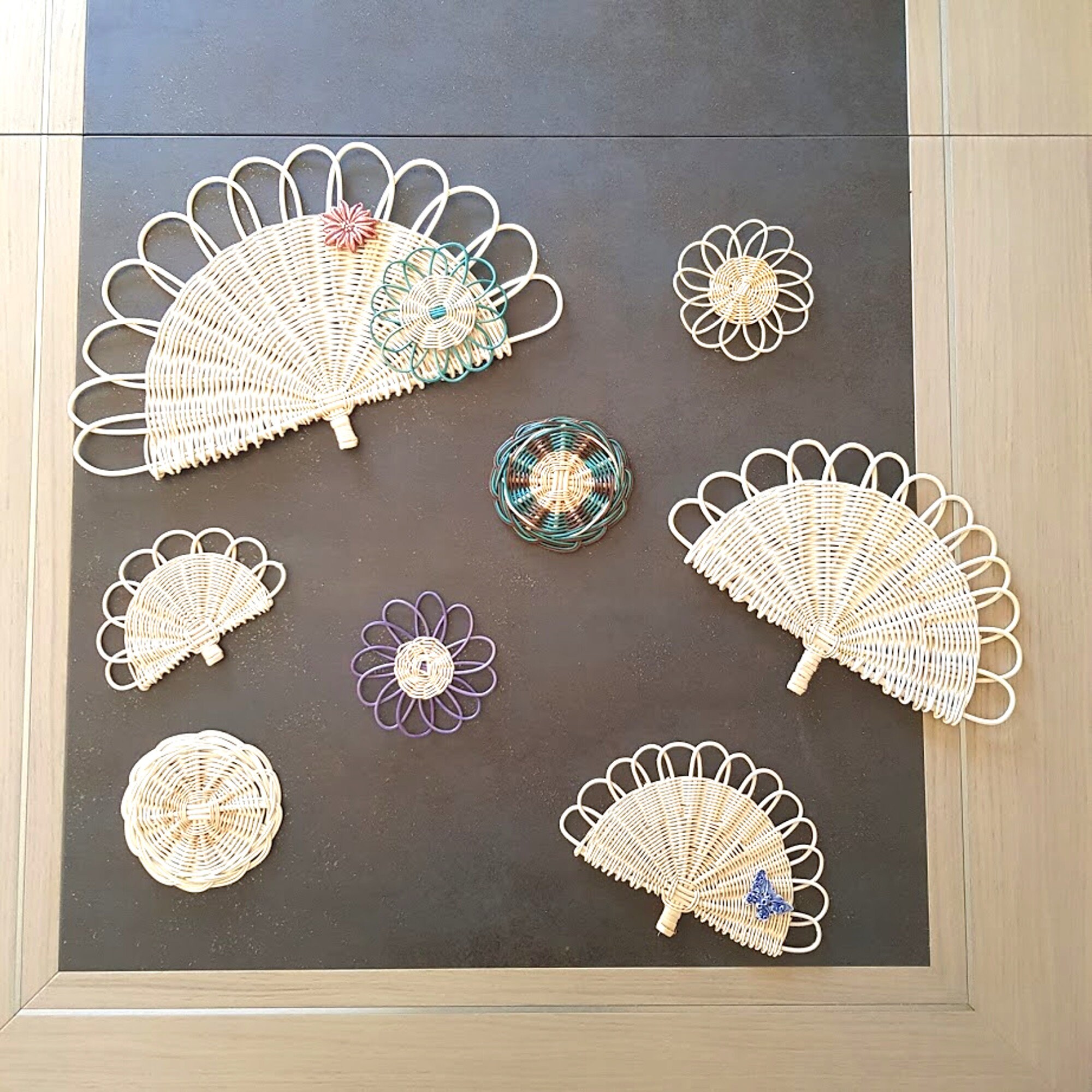 Décorations en Forme d'éventails Rotin Naturel Écru - Fait Main