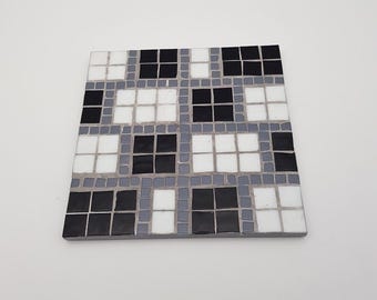 Dessous de plat - centre de table - carré noir et blanc - mosaïque - fait main