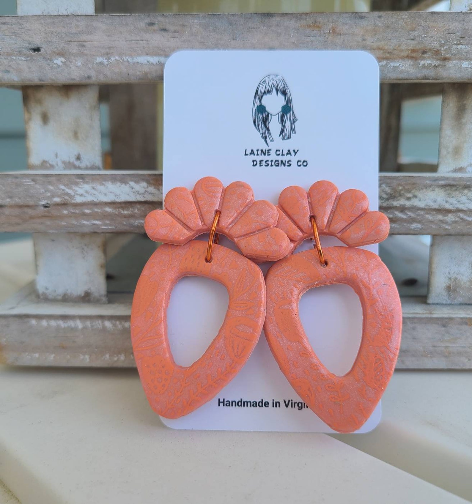 Polymer clay Peach with tone on tone paint dangle with post Etsy