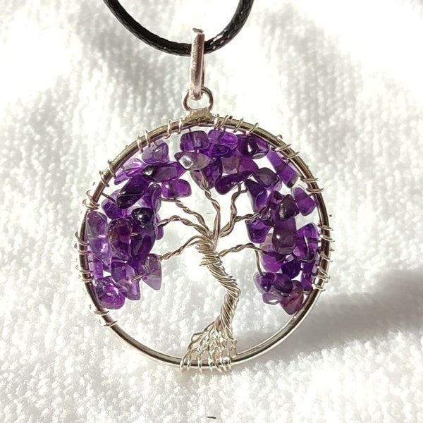 Pendentif arbre de vie en améthyste , autres pierres disponibles