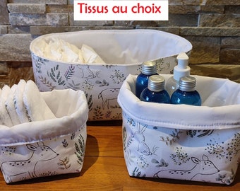 Panières en tissu pour rangement de la table à langer , 3 formats possibles , tissus au choix