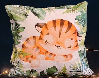 Housse de coussin, chambre enfant , 45x45cm , motif tigre