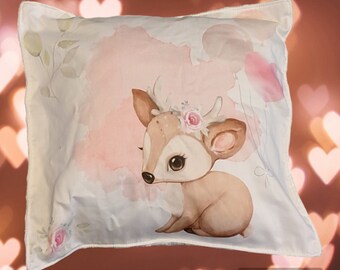 Housse de coussin, chambre enfant , 40x40cm , motif cerf