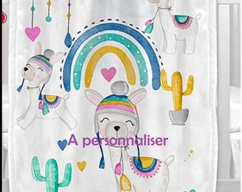 Couverture bébé à personnaliser , motif lama