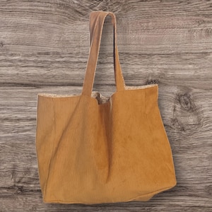 Grand sac cabas en velours côtelé , sac réversible