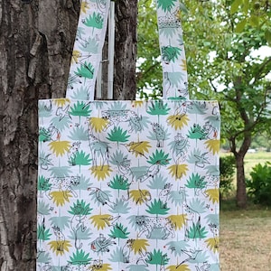 Tote bag enfant , sac de bibliothèque , en coton et doublé , motif animaux de la jungle