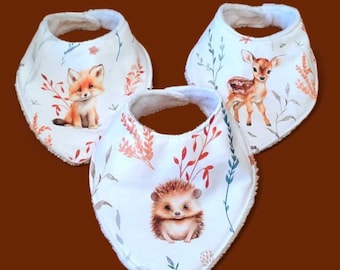 Bavoir, bandana, pour bébé de 0 à 9 mois , motif animaux de la forêt