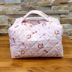 Quilted toiletry bag, vanity case style, unicorn horse pattern image 3